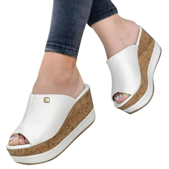 Mepaouo Platform Sandals for Women Memory Foam Wedges Sandal Backless Slip on Slides Shoes Size 6.5
