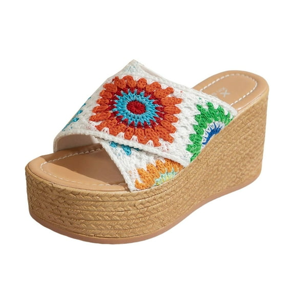 Mepaouo Platform Sandals for Women Open Toe Bohemia Espadrilles Slip on Mules Casual Summer Slides