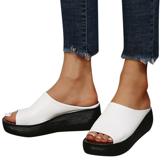 Mepaouo Platform Sandals for Women Open Toe Wedge Slip on Slides for Summer Casual Size 8
