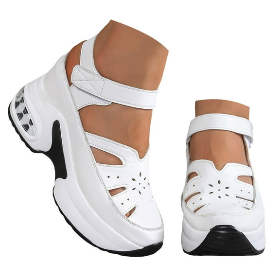 Mepaouo Platform Wedge Sandals for Women Closed Toe Stylish Walking Summer Shoes Slip on Casual Sandal
