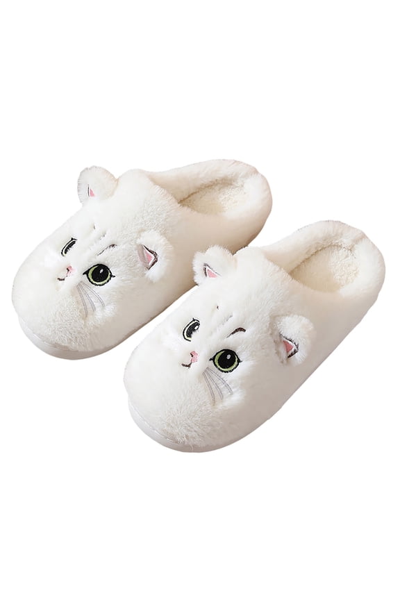 Plush Animal Slippers for Women Cat Plush Cute Bedroom Slippers Soft Women's House Slippers