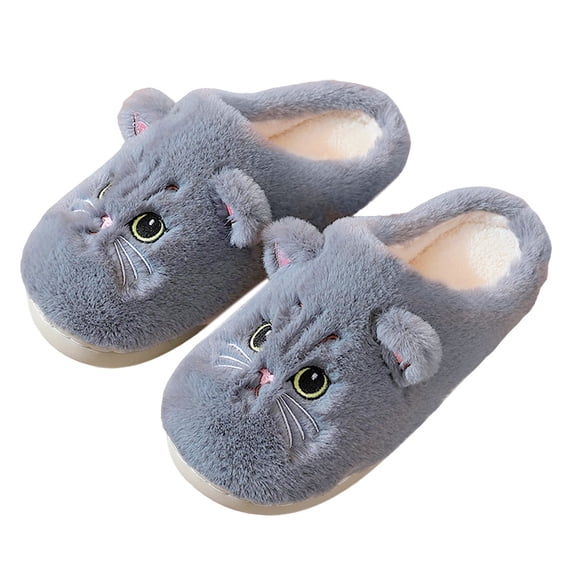 Mepaouo Plush Animal Slippers for Women Cat Plush Cute Bedroom Slippers Soft Women's House Slippers