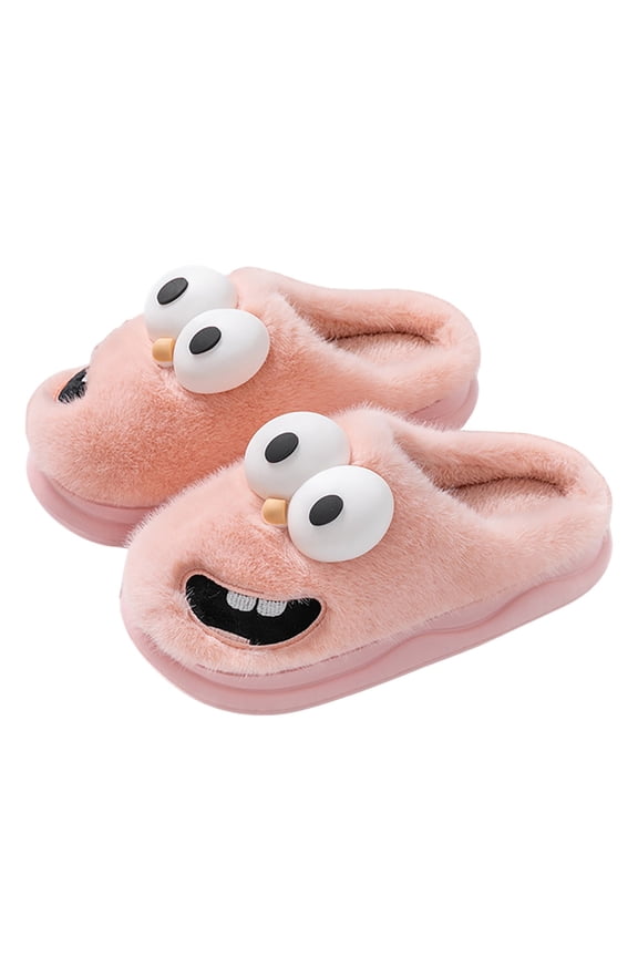 Plush House Slippers for Women Men Big Eye Funny Fuzzy Non Slip Warm Bedroom Slipper(Pink,6.5)