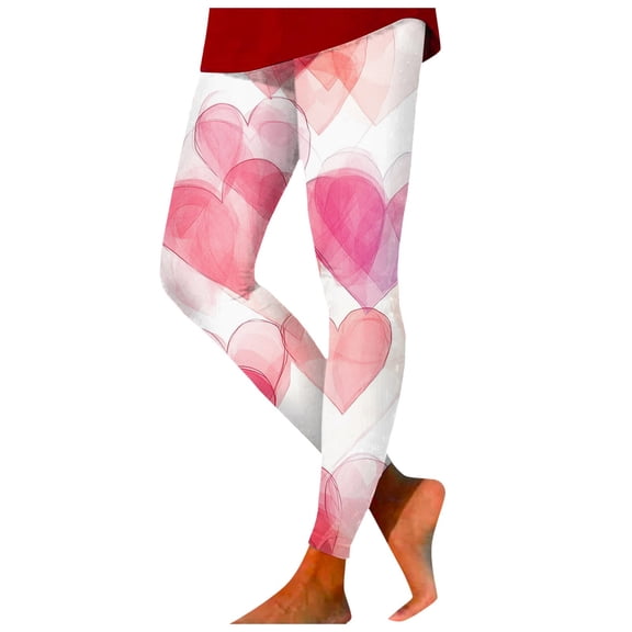 Mepaouo Printed Leggings for Women Valentine's Day Heart Ankle Length Sexy Tight Pants Sizes S-2X