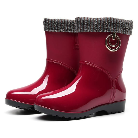 Mepaouo Rain Boots for Women Mid Calf Rubber Waterproof Garden Work Water Rainboot for Outdoor