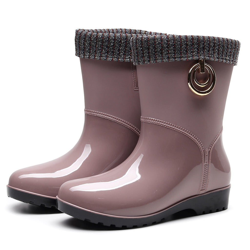 Mepaouo Rain Boots for Women Mid Calf Rubber Waterproof Garden Work Water Rainboot for Outdoor