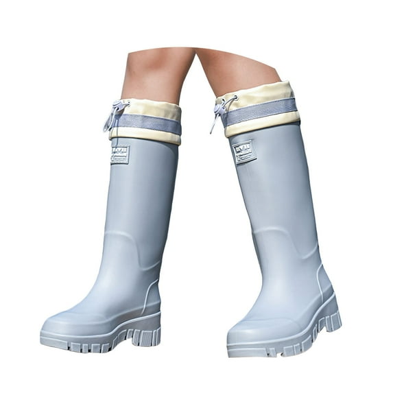 Mepaouo Rain Boots for Women Platform Waterproof Rubber Knee High Tall Garden Shoes Rainboots(Blue,6.5)