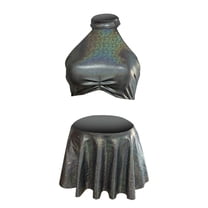 Mepaouo Rave Outfits for Women Metallic Halter Crop Top Vest Ruffle Skirts Sexy 3Pack Sizes S/M/L