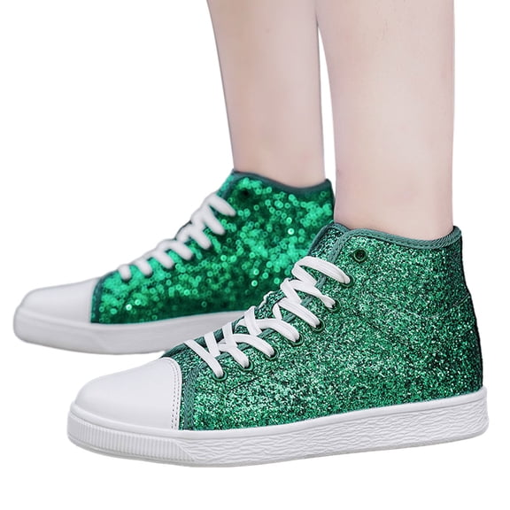 Mepaouo Rhinestone Fashion Sneakers for Women High Top Platform Walking Glitter Canvas Running Shoes