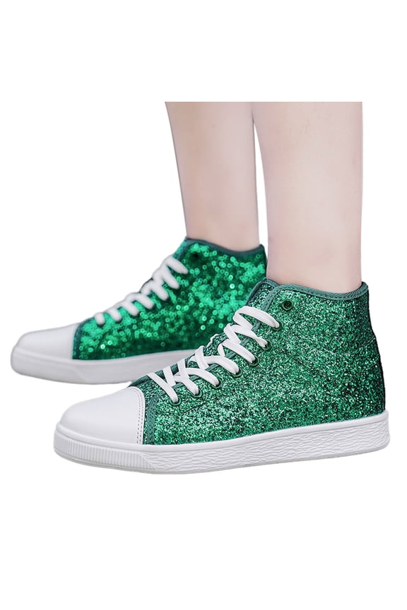Rhinestone Fashion Sneakers for Women High Top Platform Walking Glitter Canvas Running Shoes