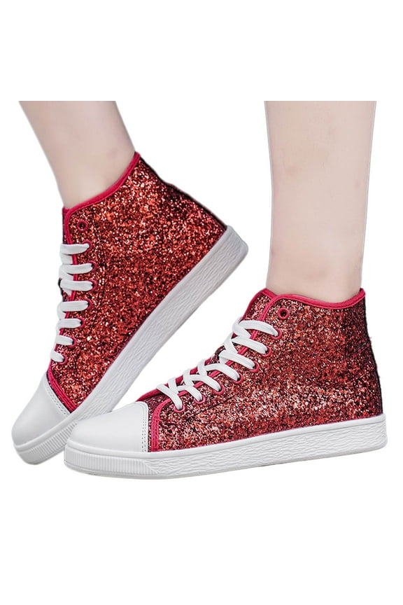 Rhinestone Fashion Sneakers for Women High Top Platform Walking Glitter Canvas Running Shoes