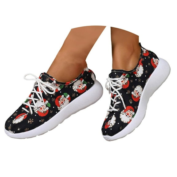 Mepaouo Running Shoes Chrismas Festival Lace Up Sneakers Arch Support Comfy Walking Shoes Women