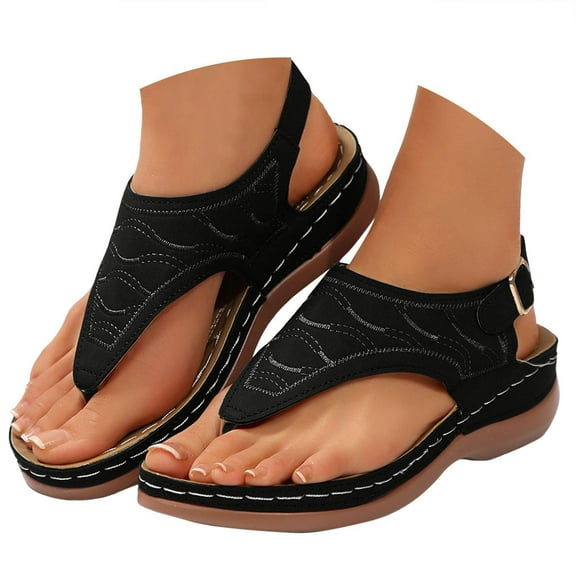 Mepaouo Sandals Womens Open Toe Ankle Strap Thong Flip Flops Orthopedic Dressy Sandals Shoe(Black,9.5)