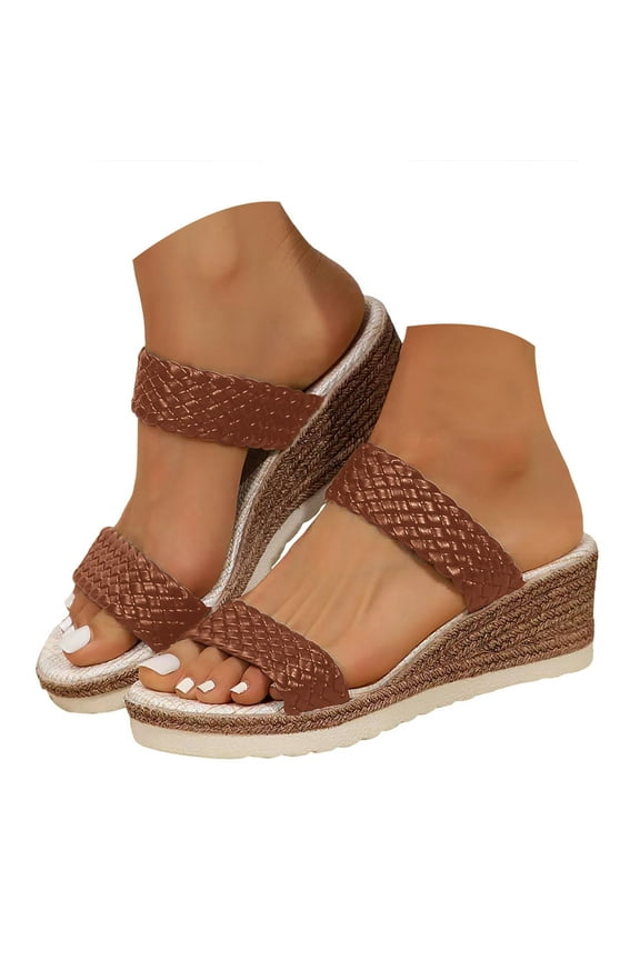 Sandals for Women 2025 Braided Dressy Platform Slides Wide Width Espadrilles Slip on Shoes
