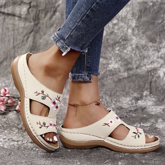 Mepaouo Sandals for Women 2025 Summer Wedge Dressy Shoes Casual Slip on Walking Slippers Size 5-10