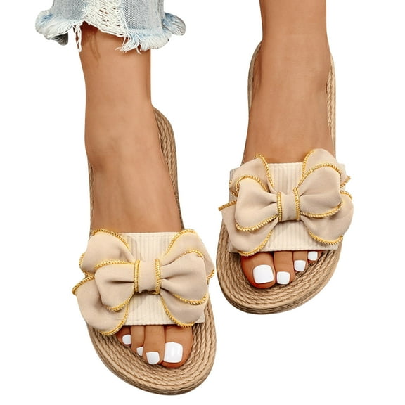 Mepaouo Sandals for Women Bowknot Boho Casual Flats Summer Beach Slippers Slip on Water Shoes Size 7-10