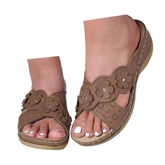 Mepaouo Sandals for Women Comfortable Summer Slip on Dressy Slides Lightweight Walking Platform Shoes Brown