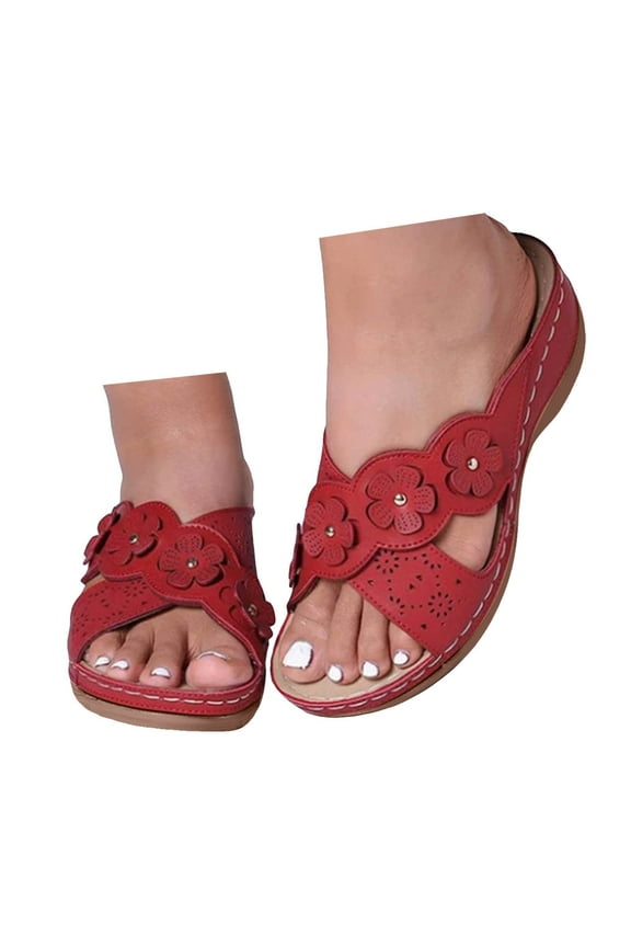 Sandals for Women Comfortable Summer Slip on Dressy Slides Lightweight Walking Platform Shoes Red