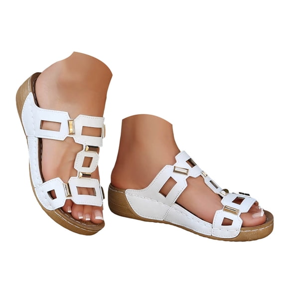 Mepaouo Sandals for Women Summer Wedge Orthopedic Slides Arch Support Casual Slip on Platform Shoes