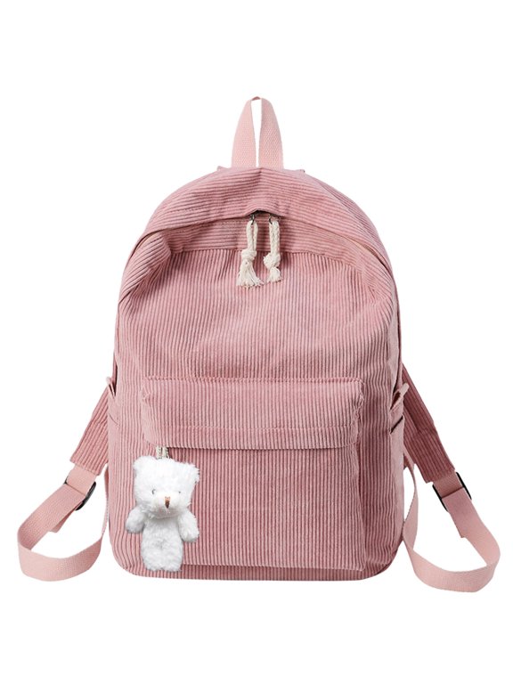 School Backpack for Teens Large Corduroy Bookbag Lightweight Casual Laptop Bag for College(Pink)