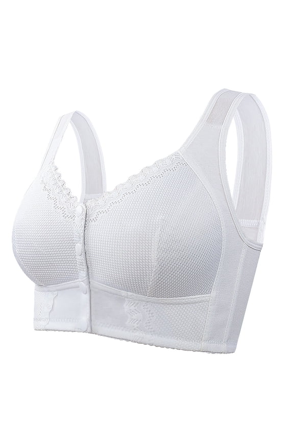 Seamless Front Close Wireless Bras for Women Seniors Plus Size Full Coverage Daisy Bra(White,58)