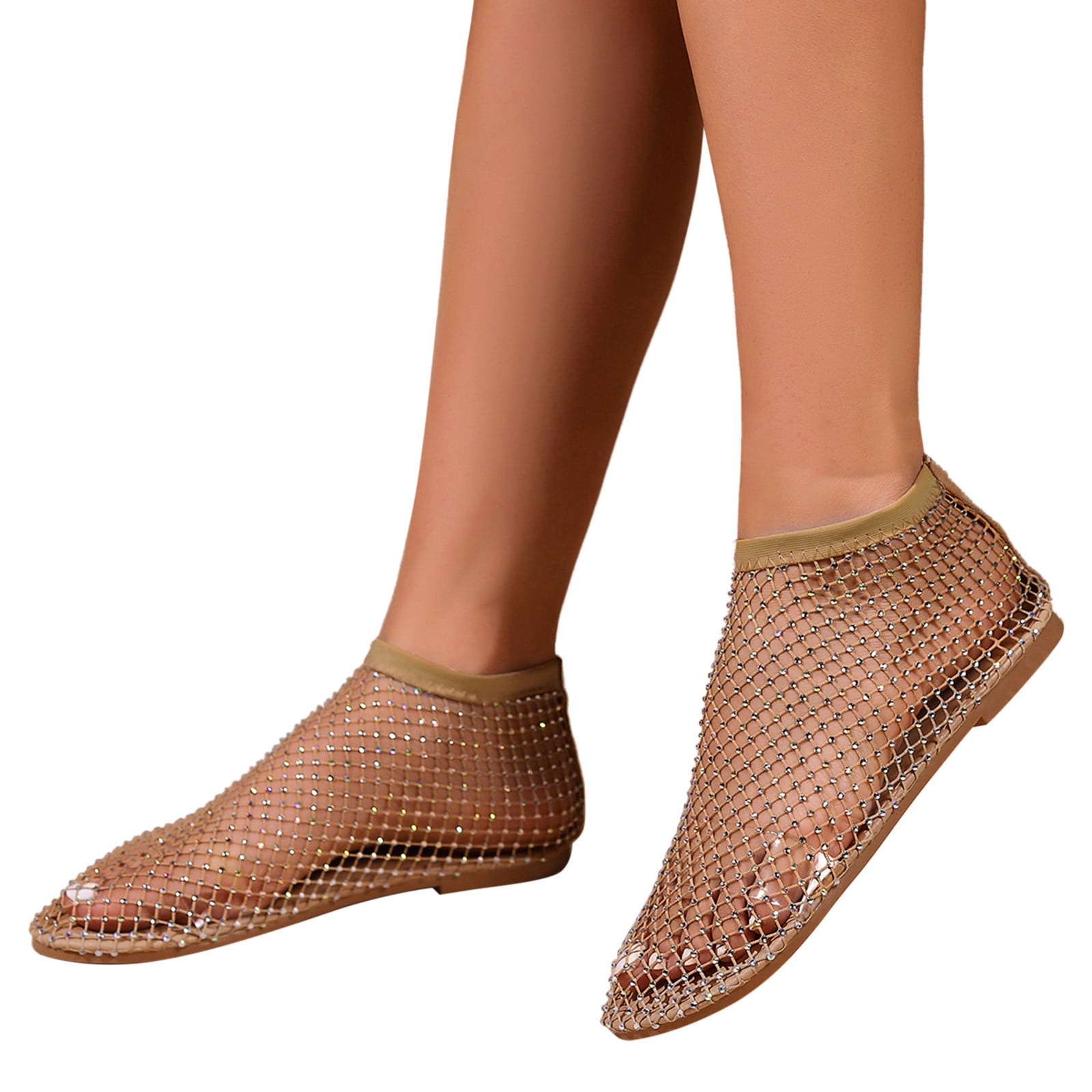 Mepaouo Shiny Gem Mesh Flats for Women Ultra Comfortable Rhinestone Ballet Flats Clear Jelly Sandals