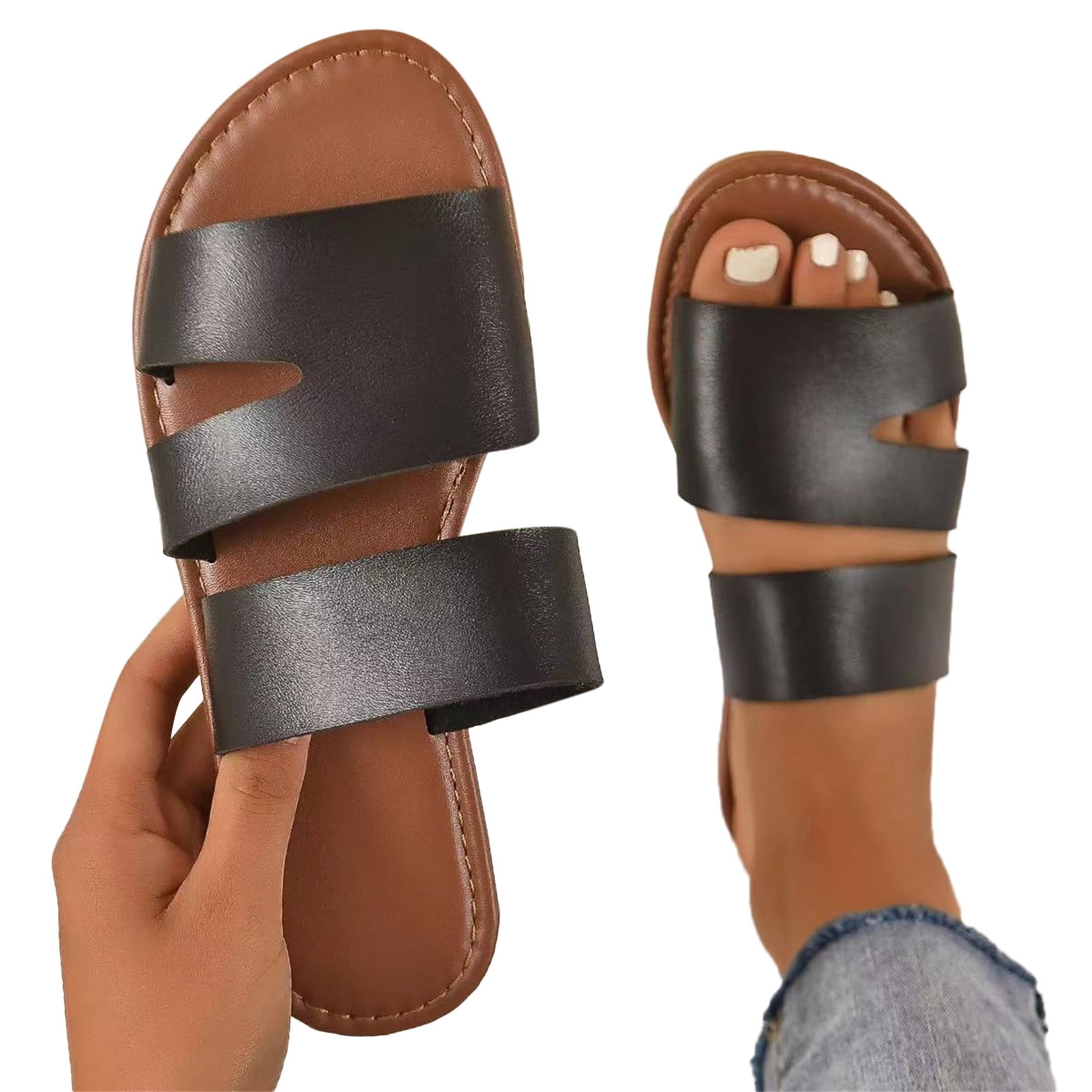 Women Summer Soft Leather Flat Sandals