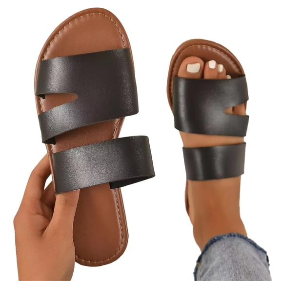 Mepaouo Slides for Women 2025 Minimalist Slip on Summer Flats Comfortable Soft Leather Flat Sandals