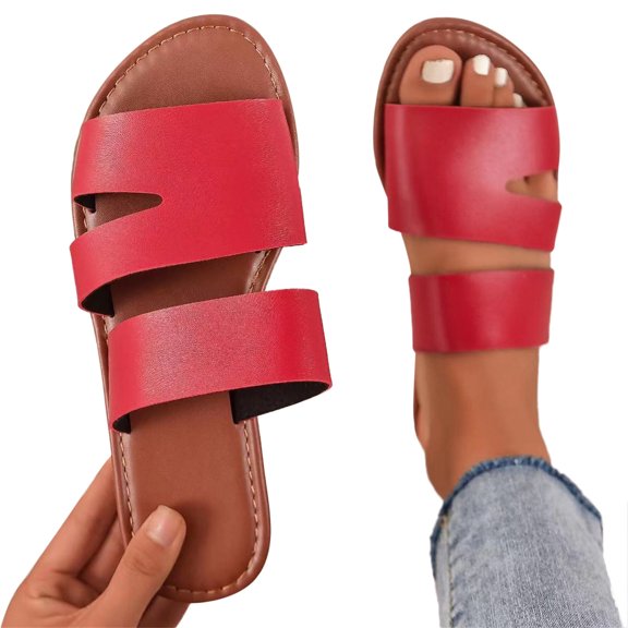 Mepaouo Slides for Women 2025 Minimalist Slip on Summer Flats Comfortable Soft Leather Flat Sandals