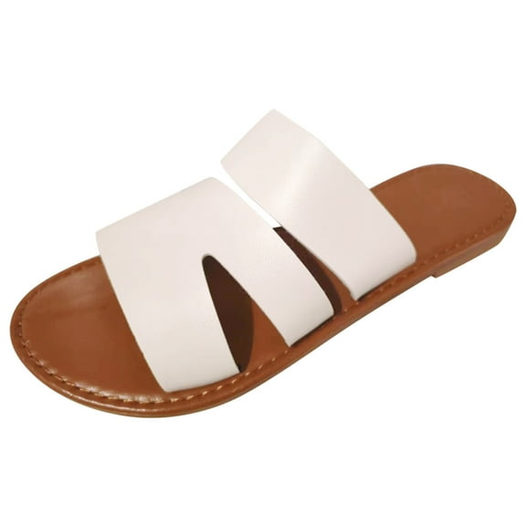 Mepaouo Slides for Women 2025 Minimalist Slip on Summer Flats Comfortable Soft Leather Flat Sandals