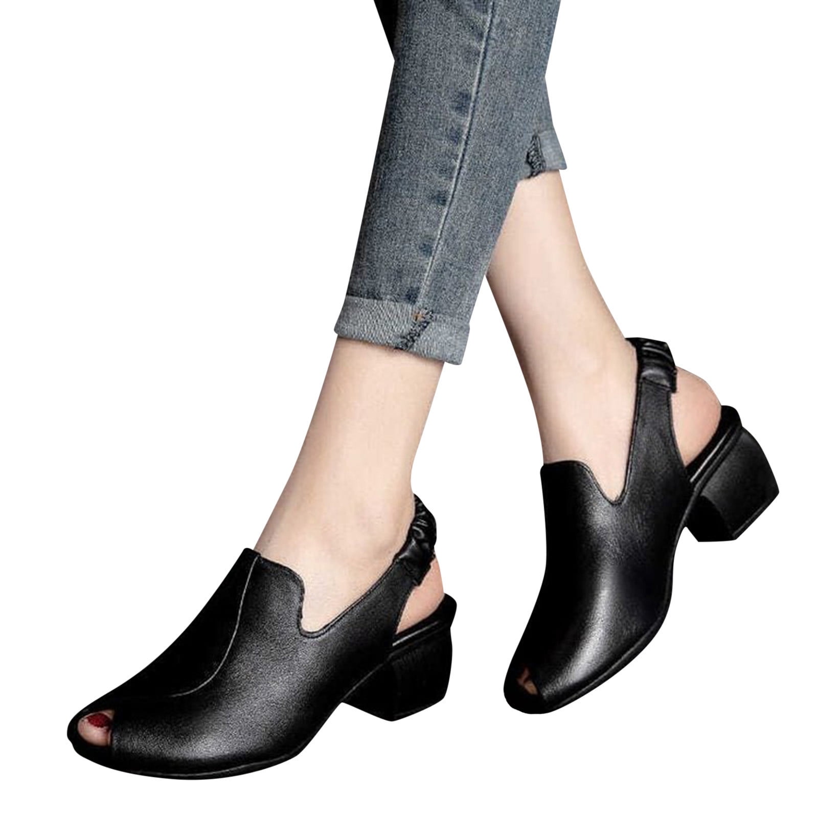 Mepaouo Slingback Heels Block Heel Peep Toe Casual Dress Work Shoes ...