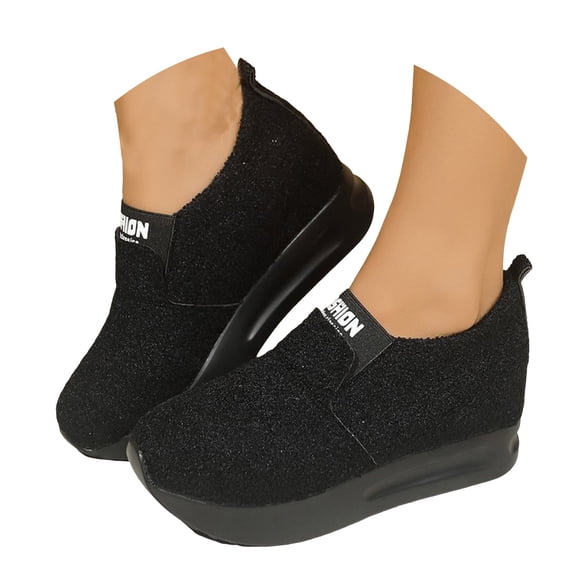 Mepaouo Slip on Casual Shoes for Women Fleece Platform Winter Warm Walking Shoe Sneakers(Black,8)