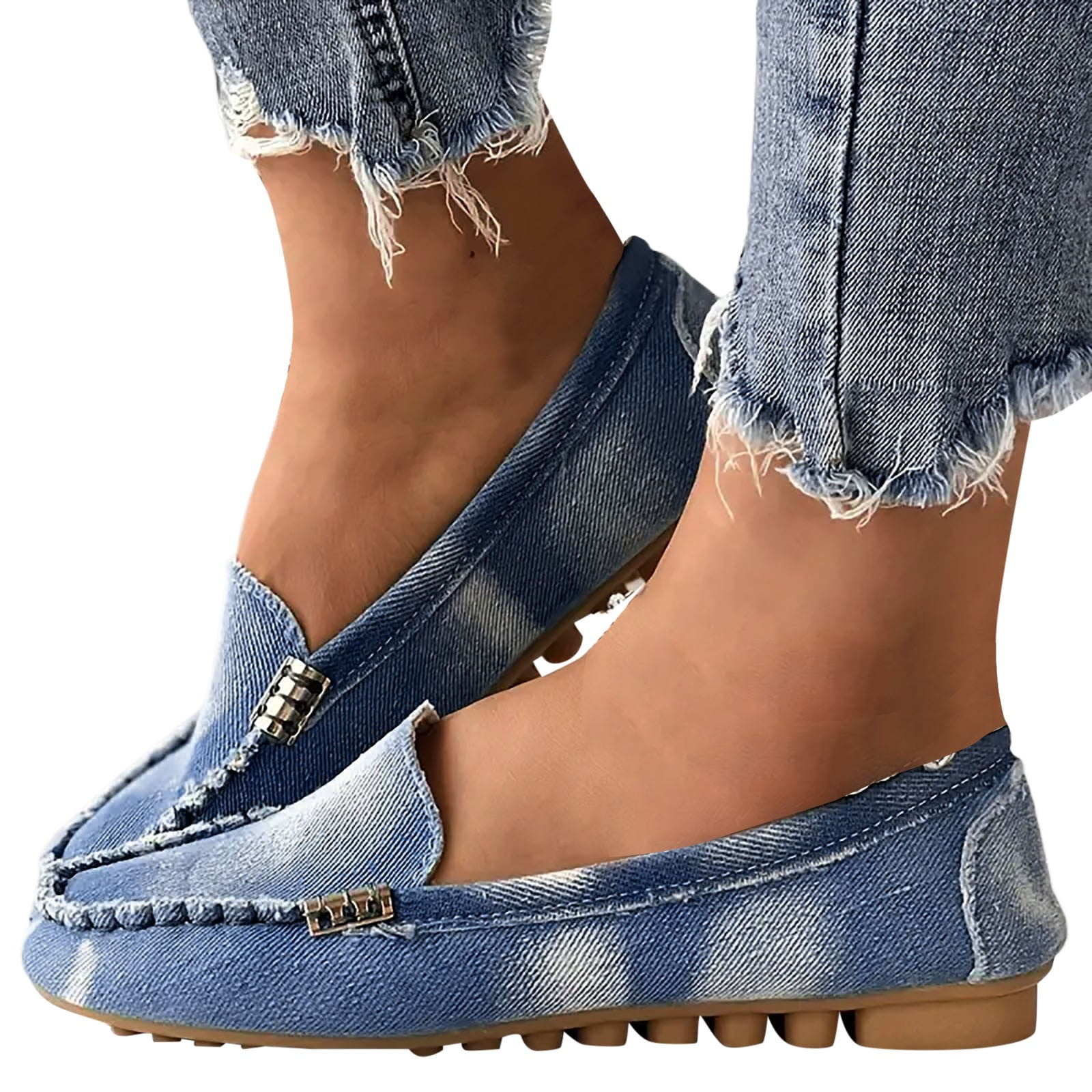 Mepaouo Slip on Loafers for Women Denim Casual Walking Penny Flats Knit ...