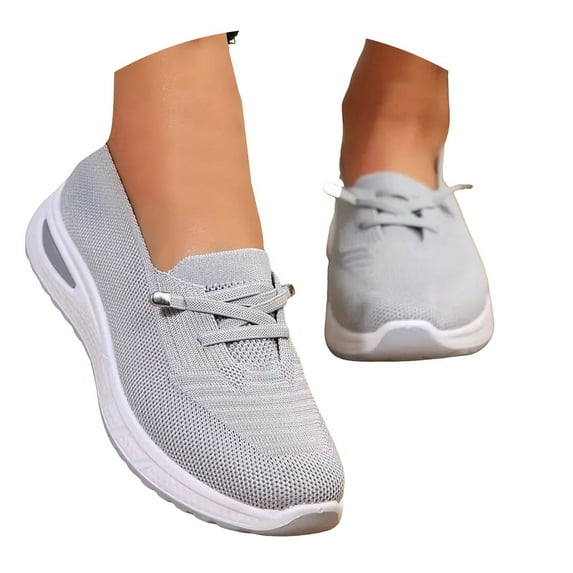 Mepaouo Slip on Orthopedic Sneakers Women Mesh Wide Width Running Walking Shoes with Arch Support Grey