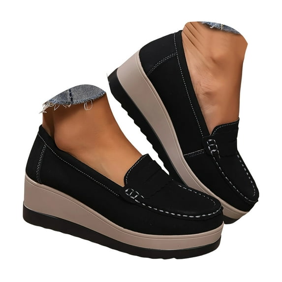 Mepaouo Slip on Penny Loafers for Women Platform Wedge Moccasins Suede Casual Walking Work Shoes