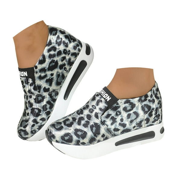 Mepaouo Slip on Platform Sneakers for Women 2025 Leopard Print Chunky Wedge Loafers Walking Work Shoes