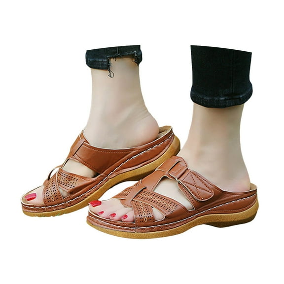 Mepaouo Slip on Sandals for Women Open Toe Orthopedic Wedge Sandal Summer Dressy Outdoor Shoes