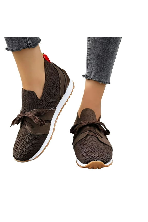 Slip on Sneakers for Women Memory Foam Lace up Workout Gym Sport Running Tennis Shoes(Brown,9)