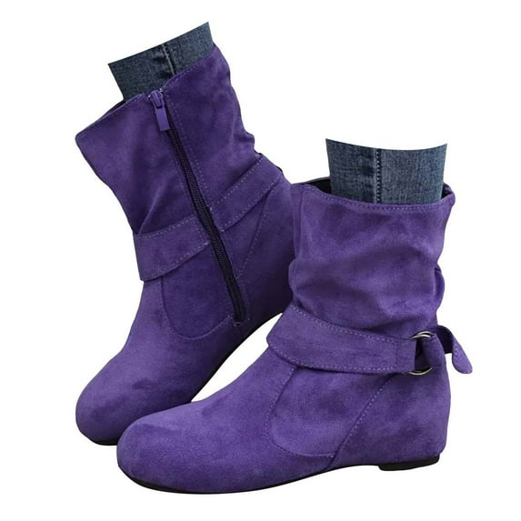 Mepaouo Slouch Ankle Boots for Women Round Toe Winter Warm Walking Dress Work Booties(Blue,9)