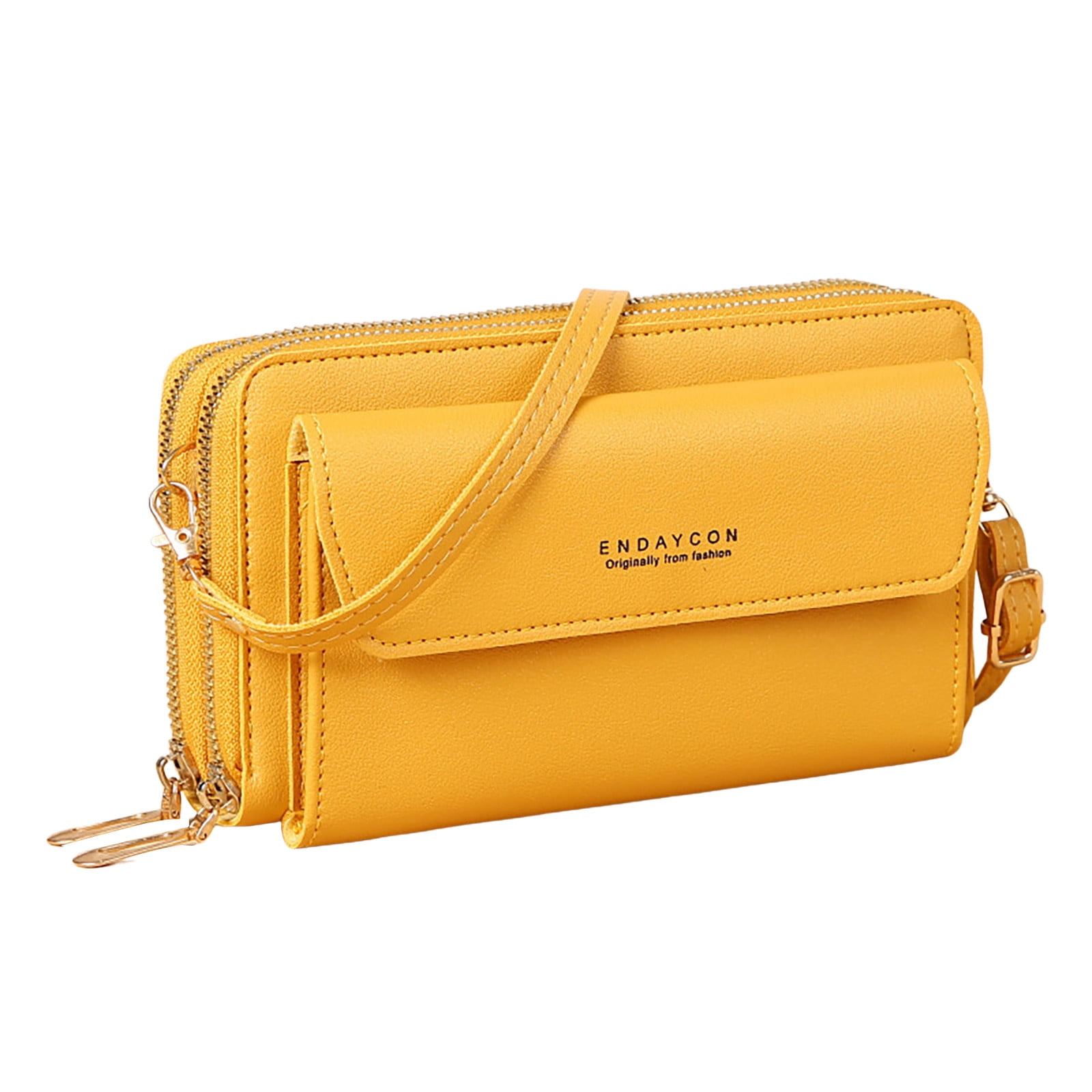 Mepaouo Small Crossbody Bag for Women Trendy Cell Phone Phone Wallet Purse with Double Zippers(Yellow)