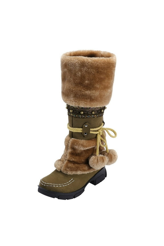 Snow Boots for Women Square Toe Mid Calf Boots Winter Warm Water Proof Walking Boots