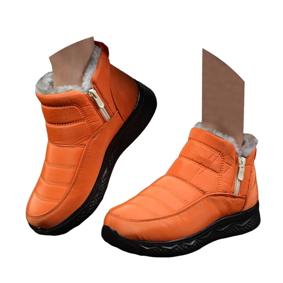 Mepaouo Snow Boots for Women Warm Fleece Lined Waterproof Outdoor Winter Shoe Booties(Orange,6)