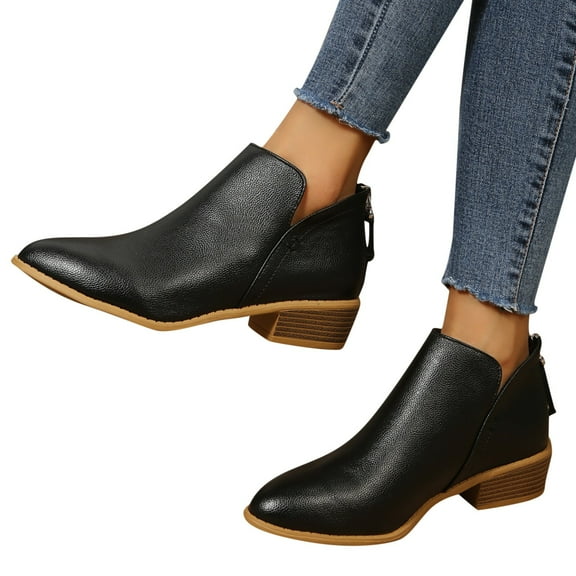 Mepaouo Sock Ankle Boots for Women Chelsea Low Heels Cutout Western Slip on Short Booties(Black,6.5)