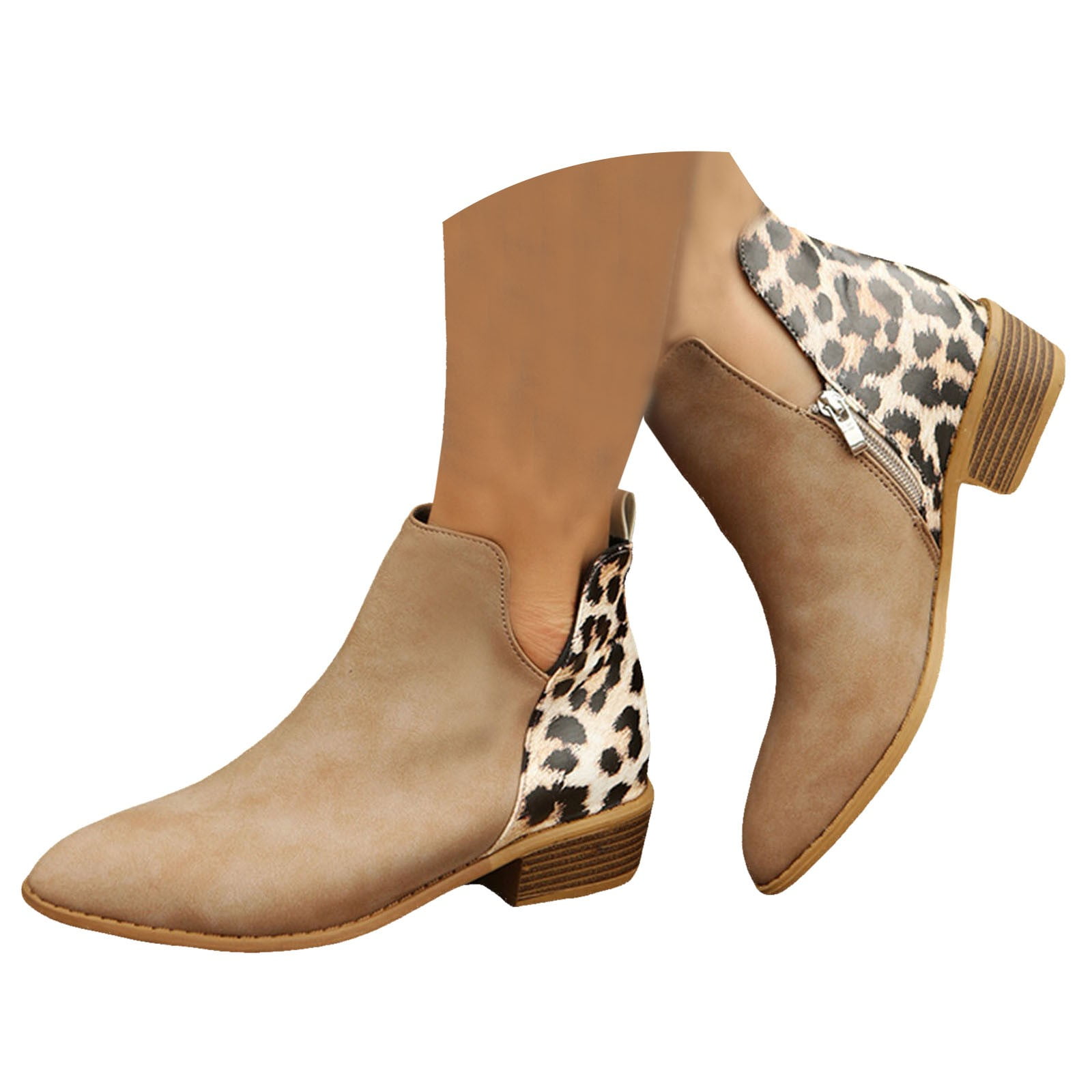Mepaouo Sock Ankle Boots for Women Leopard Print Heel Chelsea Slip
