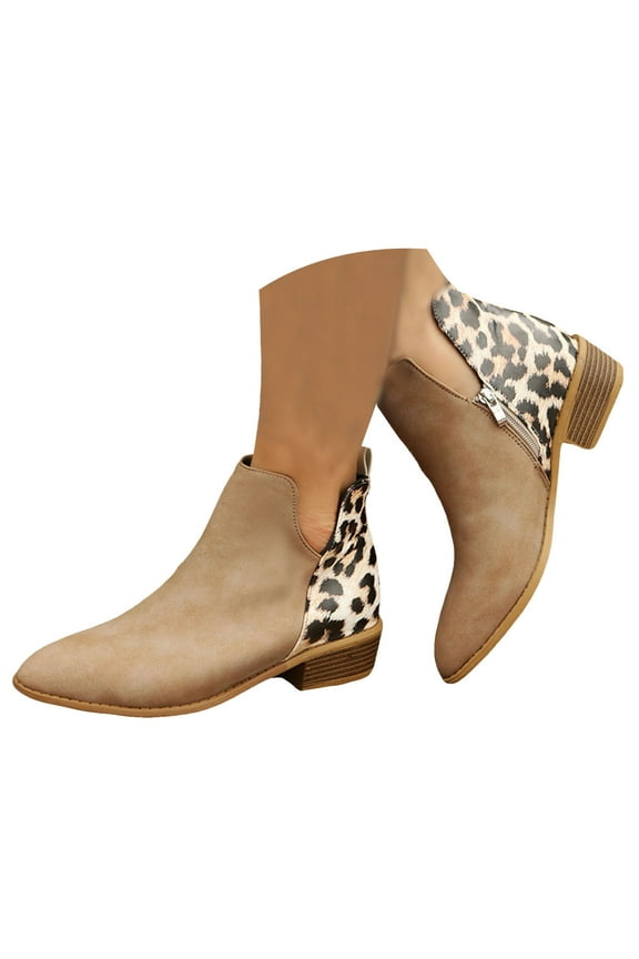 Sock Ankle Boots for Women Leopard Print Heel Chelsea Slip on Walking Short Booties