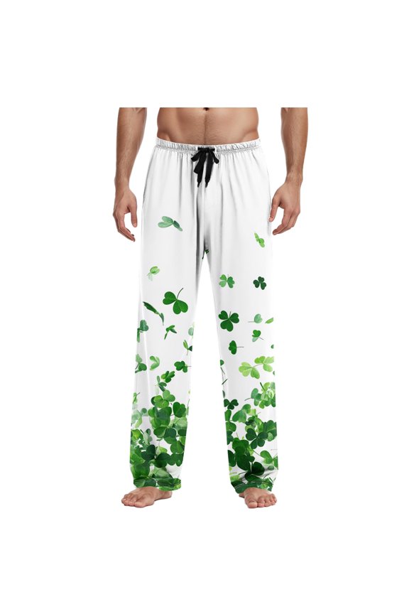 St. Patrick Day Pajama Pants for Men Elastic Waist Loose Soft PJ Bottoms Trousers(Beige,XL)