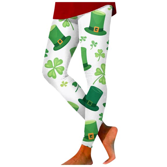 Mepaouo St Patrick's Day Women's Printed Leggings Irish Shamrock Sexy Tight Trousers Sizes S-2X