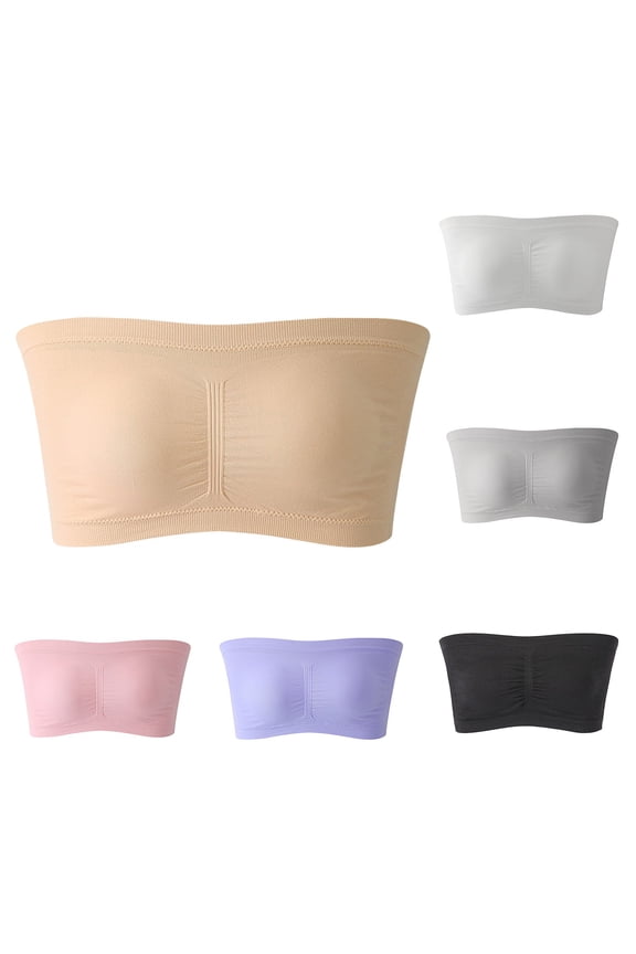 Strapless Bra for Women Seamless Padded Bandeau Bras Supportive Removable Pads Clear Tube Bra