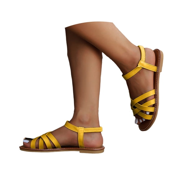 Mepaouo Strappy Sandals for Women Open Toe Slingback Flats Ankle Strap Summer Beach Casual Dressy Shoes