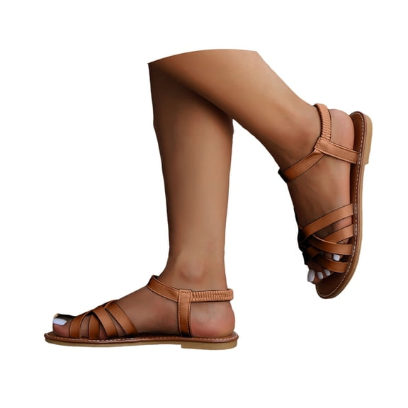 Mepaouo Strappy Sandals for Women Open Toe Slingback Flats Ankle Strap Summer Beach Casual Dressy Shoes